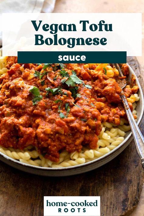 This vegan tofu bolognese sauce is a non-traditional take on the Italian meat-based sauce yet it is so flavorful, quick and simple! All you need is 10 ingredients and 30 minutes to make this tofu spaghetti sauce. Serve over your favorite pasta with vegan parmesan cheese, fresh parsley and vegan cheesy garlic bread! Savory Sweet Potato Recipes, Tofu Bolognese, Homemade Pasta Sauce, Protein Vegetables, Vegan Potato Soup, Vegan Mashed Potatoes, Pasta Sauce Homemade, High Protein Vegan Recipes, Vegan Parmesan Cheese