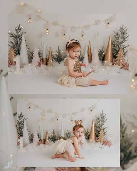 Christmas Cake Smash Girl, One Year Old Christmas Photos, Winter First Birthday Photoshoot, Sitter Shoot, Olivia Photoshoot, 1st Year Cake, Winter Wonderland Birthday, Gingerbread Party, Smash Cake Girl