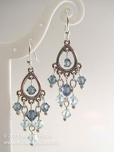 Sparkly Swarovski crystals in icy cool shades of blue make these chandelier earrings look so light and airy. This is a pretty quick and easy DIY jewellery project to make when you need sparkly earrings in a hurry. #MillLaneStudio #diyearrings #chandelierearrings #jewelrytutorial #easyjewelry Sparkly Chandelier, Chandelier Earrings Diy, Easy Earrings, Altered Jewelry, Jewellery Project, Diy Jewellery Making, Blue Jewellery, Diy Jewelry Projects, Geode Earrings