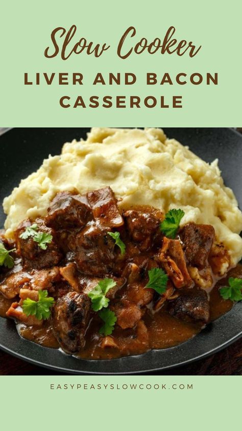 Slow Cooker Liver And Bacon Casserole Liver And Onions With Bacon, Crockpot Liver And Onions Slow Cooker, Liver And Bacon Casserole, Family Casseroles, Liver And Bacon, Bacon Casserole, Slow Cooker Casserole, Liver And Onions, Liver Recipes