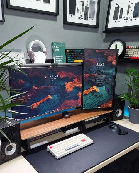 Click visit for more info | #workspaces #setupwars #setuptour #setupinspiration #onmydesk #officesetup #officeinspo #officegoals #officedesign #officedecor #office #minimalsetups #macsetup #dreamsetup #desktour #deskgoals #cleansetups #applesetup #appledesign #workspace #techsetup #workfromhome Computer Decor, Desk Organizing, Setup Inspiration, Dual Monitor Setup, Workspace Ideas, Gaming Desk Setup, Esthetics Room, Coding Tutorials, Dream Desk