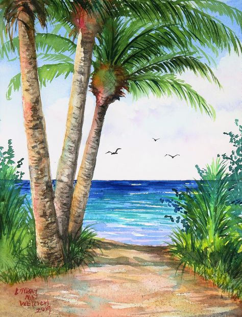 Watercolor Landscape Workshop | LindsayWeirich Art Plage, Beach Watercolor, Beach Painting, Florida Beaches, Beach Art, Tree Art, Watercolor Landscape, Original Watercolor Painting, Watercolour Painting