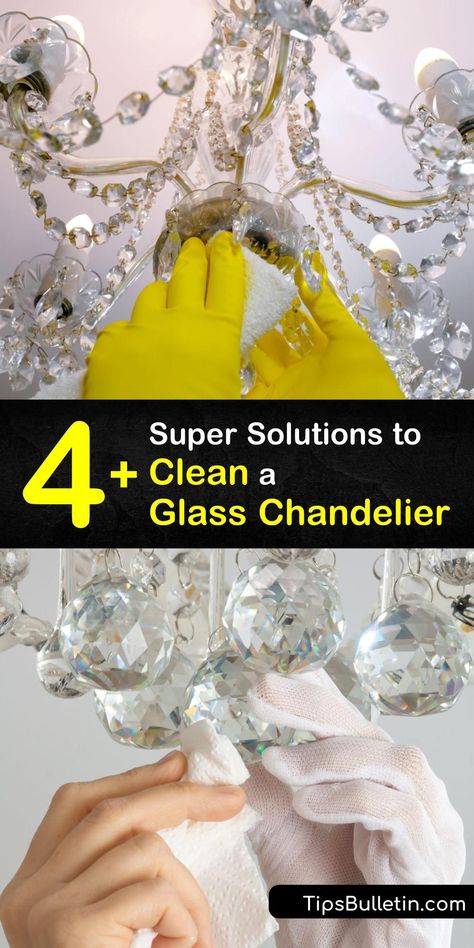 It may seem intimidating to try to clean crystal chandeliers, but there’s no need to hire a chandelier cleaning service. Make a DIY glass cleaner with alcohol or white vinegar and use a soft cloth to apply the chandelier cleaner. Avoid contacting the light bulb. #clean #glass #chandelier How To Clean Chandelier, Chandelier Diy Crystal, Diy Glass Cleaner, Plastic Chandelier, Glass Light Globes, Diy Household Cleaners, Crystal Light Fixture, How To Clean Crystals, Easy Cleaning Hacks