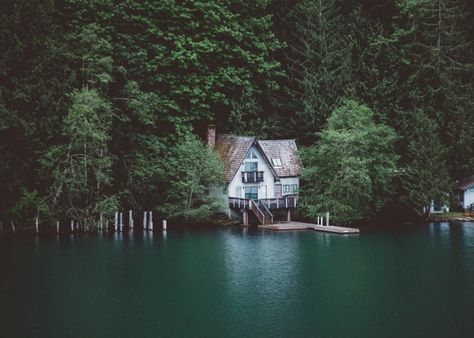 Lake Crescent, Washington;House; Home; woods; cabin; Tree Houses, Cabins And Cottages, Cabin Life, Cabins In The Woods, Lake Life, Green Trees, Facades, Dream Homes, Scandinavia