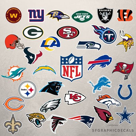 2021 Nfl Team Logo Vinyl Stickers (Water Proof), Svg Cricut, Check more at https://bestdesignbundle.com/product/2021-nfl-team-logo-vinyl-stickers-water-proof-svg-cricut/ Nfl Teams Logos Image, Nfl Logo Design, Nfl Team Logos, Football Team Logo, Nfl Steelers, Football Team Logos, Nfl Teams Logos, Washington Football, Nfl Logo