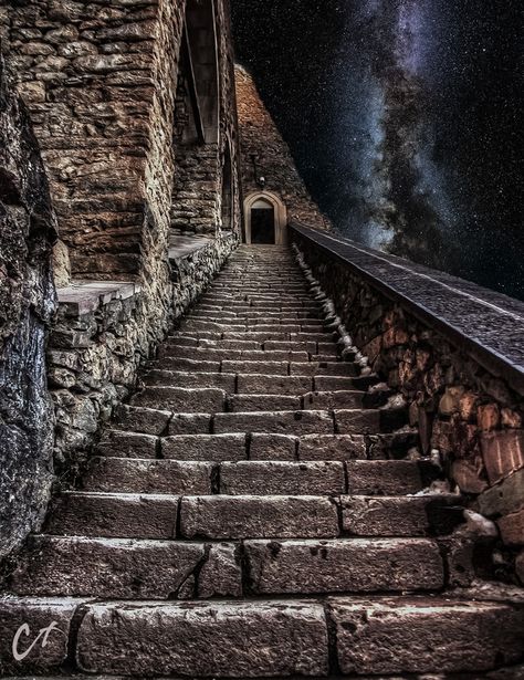 towards the stars by cuneyttopal84 Stair Way, Star View, Stone Stairs, Castles Interior, Up To The Sky, Hdr Photography, Stairway To Heaven, Milky Way, Beautiful World