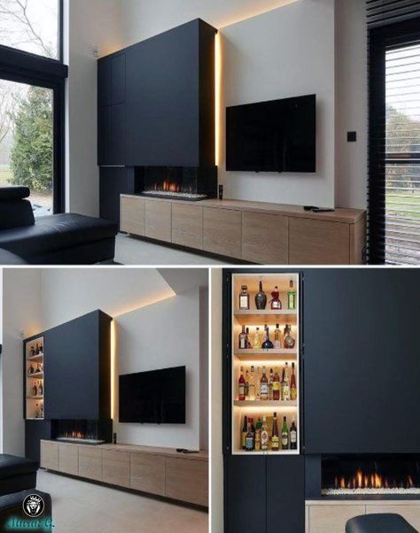 Tv Wall Ideas, Design Camino, Tv Wall Cabinets, Living Room Wall Units, Fireplace Tv Wall, Modern Tv Wall, Living Room Tv Unit, Tv Room Design, Tv Wall Decor