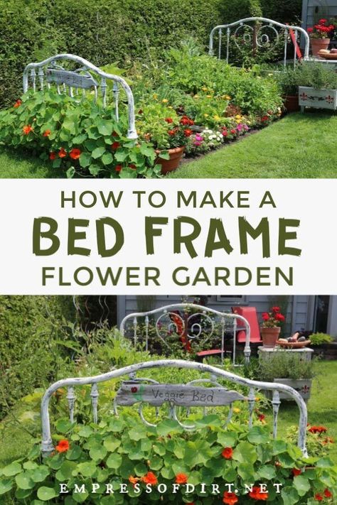 Old metal bedframes make perfect garden beds. Use the old headboard and footboard to define a garden space. Make A Bed Frame, Flower Garden Bed, Modern Garden Ideas, Making A Bed Frame, Creative Planters, Make A Bed, Old Bed Frames, Raised Garden Bed Plans, Florida Garden