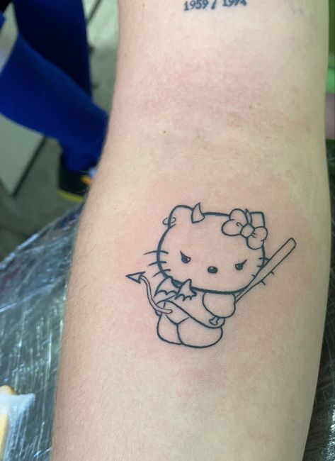 Devil Hello Kitty Tattoo, Devil Hello Kitty, Tatuaje Hello Kitty, Hello Kitty Tattoo, Kitty Tattoo, Hello Kitty Design, Grim Reaper Tattoo, Reaper Tattoo, Devil Tattoo