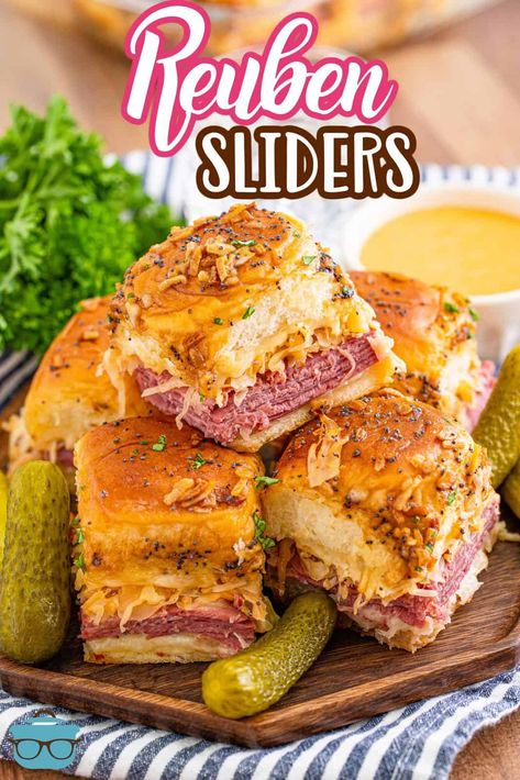 A classic sandwich takes a spin into these Reuben Sliders. All your favorite reuben flavors baked into smaller handheld portions with a scrumptious glaze! Reuben Sliders, Corn Beef, Slider Sandwiches, Beef Sliders, Classic Sandwich, Reuben Sandwich, Country Cook, The Country Cook, Slider Recipes