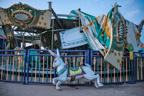 A look at the familiar and the strange ideas that guided the musical’s writers and director.A carousel at the Six Flags amusement park in New Orleans, after being destroyed by Hurricane Katrina. Images of the abandoned park inspired the director of the musical “Ride the Cyclone.” Ride The Cyclone Set Design, Abandoned Carousel, Abandoned Park, Park Reference, Six Flags New Orleans, Abandoned Theme Parks, Abandoned Amusement Park, Abandoned Amusement Parks, Ride The Cyclone