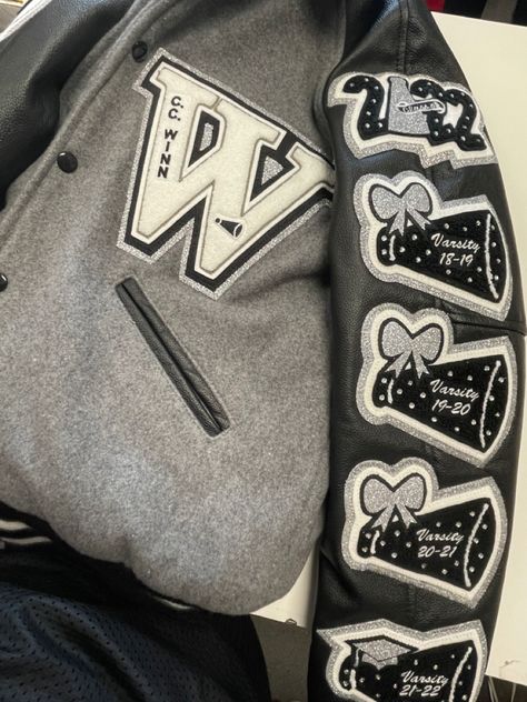 Cheer Varsity Jackets, Cheer Letterman Jacket Ideas, Cheer Letterman Jacket, Varsity Jacket High School, High School Letterman Jacket, Lettermen Jacket, Letterman Jacket Ideas, Letterman Jacket Outfit, Cheer Jackets