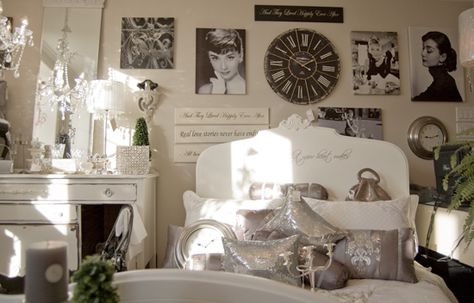 Would youlive in it or just look at it? Audrey Hepburn Bedroom, Audrey Hepburn Room, Paris Room Decor, Black White Bedrooms, Paris Rooms, Eclectic Homes, Woman Cave, Winter Home Decor, Home Upgrades