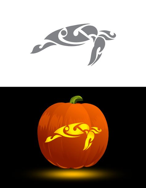 Printable Tribal Sea Turtle Pumpkin Stencil Sea Turtle Pumpkin Carving Stencil, Sea Turtle Pumpkin Carving, Turtle Pumpkin Carving, Pumpkin Competition, Turtle Pumpkin, Halloween Pumpkin Stencils, Thanksgiving Time, Fake Candles, Pumpkin Carvings