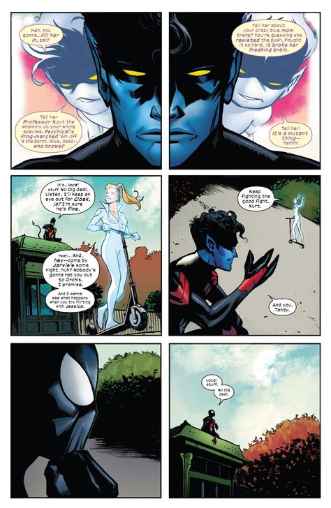 #kurtwagner #nightcrawler #spiderman #tandybowen #cloakanddagger #cloakmarvel #marvel #marvelcomics Uncanny Spiderman, Tandy Bowen, Nightcrawler Comic, Nightcrawler Xmen, Eurythmics Sweet Dreams, Night Crawler, Kurt Wagner, Blue Elf, Spiderman 2