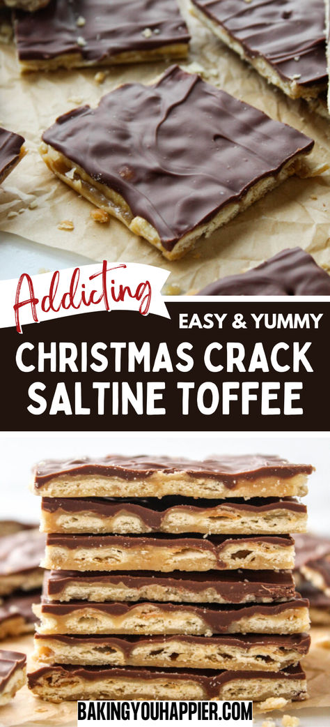 Saltine Toffee, this perfect combination of sweet and salty addictive toffee comes together easily with just 4-ingredients! Sweet Easy Recipes, Saltine Toffee, Snack Balls, Butter Toffee, Dessert Smoothie, Dinner Side Dishes, Melting Chocolate Chips, Food For A Crowd, Cheap Meals