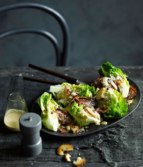 Cos and parmesan salad with warm anchovy dressing | Gourmet Traveller Anchovy Dressing, Salad Meals, Parmesan Salad, Warm Salad, Asparagus Salad, Dressing Recipes, Summer Salad Recipes, Healthy Ideas, Food Yummy