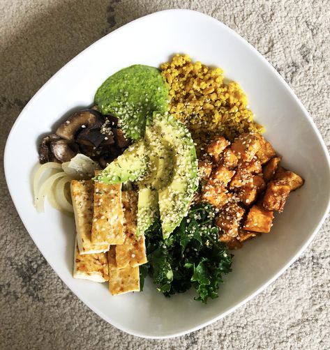 Ancient Grains Bowl (Inspired by True Food Kitchen, Vegan) — Remi Yasui Plant Based Buddha Bowl, Ancient Grains Bowl, Ancient Grains Recipes, Vegan Pesto Sauce, True Food Kitchen, Glazed Sweet Potatoes, Coconut Oil Spray, Protein Packed Meals, Vegan Pesto