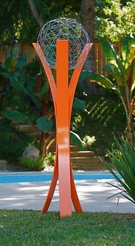 Modern sculpture in kumquat. Fun color for an accent in the garden! Ball Sculpture, Yard Sculptures, Lawn Art, Garden Sculptures, Metal Garden Art, Steel Sculpture, Metal Art Sculpture, Garden Art Sculptures, Outdoor Sculpture