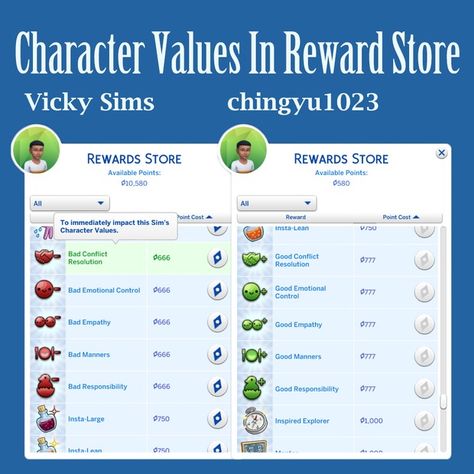 Character Values In Reward Store | Patreon Legacy Challenge Sims 4, Character Values, Four Princess, Disney Princess Challenge, Legacy Challenge, Discord Me, Reward Store, Sims 4 Cc Kids Clothing, Sims 4 Game Mods