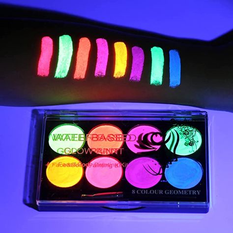 Pintura Facial Neon, Halloween Party Makeup, Neon Face Paint, Face Paint Kit, Glow Paint, Make Up Tools, Palette Art, Glowing Makeup, Glow Party