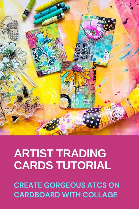 Want to create beautiful artist trading cards? Our new video tutorial shows you how to use cardboard, collage techniques, and stamped focal images to make stunning ATCs that you'll love to share. Art Trading Cards Ideas, Artist Trading Cards Ideas, Atc Cards Ideas, Cardboard Collage, Abs Art, Trading Card Ideas, Journal Tips, Rubber Stamping Cards, Doodle Flowers