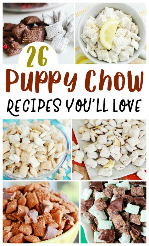 Are you looking for some of the best puppy chow recipes? Who isn't, right? If you love to make your own muddy buddies, this huge list is a must! Puppy Chow No Peanut Butter, Best Puppy Chow Recipe, Puppy Chow Mix, Puppy Chow Snack, Puppy Chow Chex Mix Recipe, Chex Mix Puppy Chow, Muddy Buddies Recipe, Puppy Chow Recipes, Chex Mix Recipes