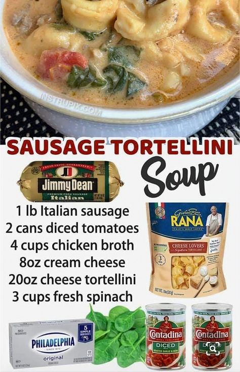 Healthy Dinner Recipes Crockpot, Sausage Tortellini Soup, Sausage Tortellini, Super Easy Dinner, Tortellini Recipes, Sausage Soup, Soup Recipes Slow Cooker, Tortellini Soup, Recipes Crockpot