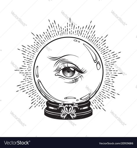 Crystal Ball Tattoo, Magic Crystal Ball, Front Shoulder Tattoos, Tattoo Poster, Line Art Tattoo, Tattoo Posters, Magic Crystal, Eye Of Providence, Ball Drawing