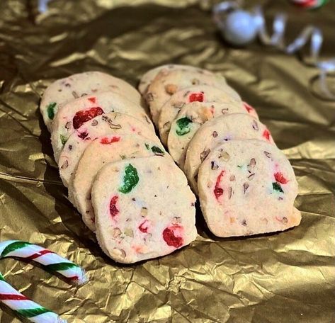 Ice Box Cookies Recipe Old Fashioned, Gluten Free Icebox Cookies, Cherry Ice Box Cookies, Cherry Icebox Cookies, Fruitcake Shortbread Cookies, Icebox Cookies Recipe, Christmas Ice Box Cookies, Christmas Icebox Cookies, Icebox Cookies Old Fashioned