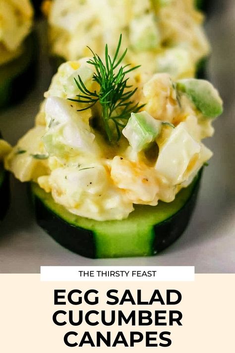 This egg salad cucumber canapé recipe is the perfect appetizer for Easter and Mother’s Day brunches. It is gluten-free and dairy-free and can be made in just 10 minutes. Feast Recipes, Vegetarian Appetizer, Salad Cucumber, Canapes Recipes, Delicious Dips, Plate Lunch, Best Party Food, Healthy Dips, Delicious Magazine