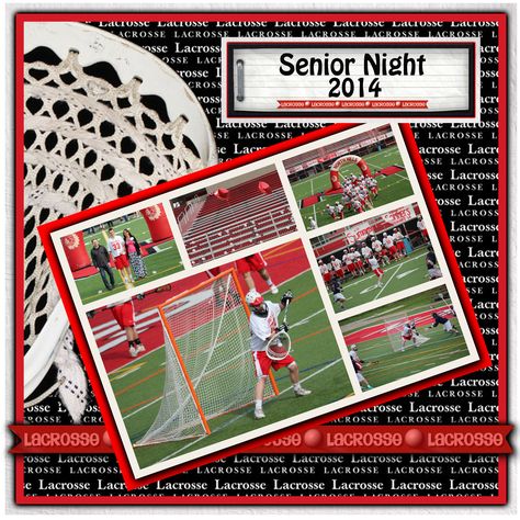 Senior Night Lacrosse 2014 - Scrapbook.com - Tilt a photo collage for a dynamic look! Senior Night Lacrosse, Poster Board Ideas, Scrapbooking Sports, School Scrapbook Layouts, Graduation Scrapbook, Senior Day, Senior Night Gifts, Scrapbook Boys, School Scrapbook