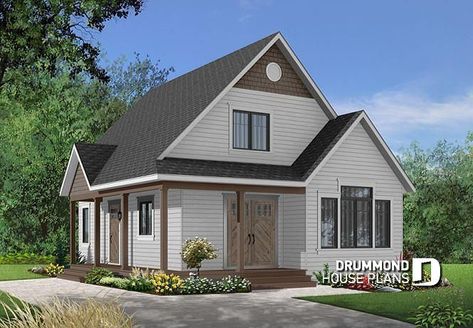 House plan W3507-V2 by drummondhouseplans.com Cottage Plans With Loft, Drummond House Plans, Cottage Plans, Porch Plans, Small Cottage Homes, House Plans 3 Bedroom, Small Cottages, Cottage Style House Plans, Country House Plan