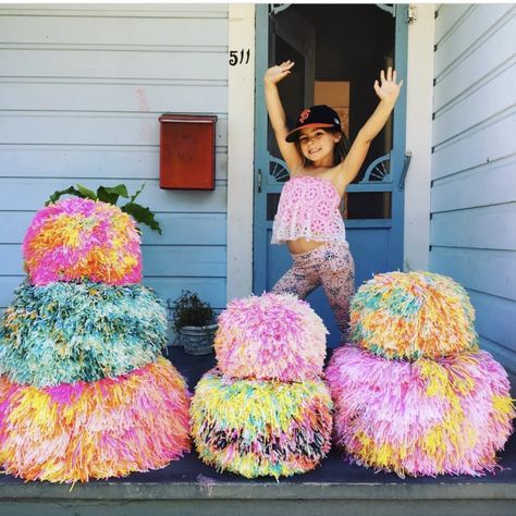 Epic Pom Pom Party - Gigantic Pom Pom Poufs Pom Pom Baby Blanket, Pom Pom Party, Meri Cherry, Giant Yarn, Baby Blankie, Pom Pom Dress, Pom Pom Pillows, Lamb Decorations, Lego Room