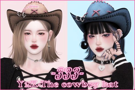 【333】Y2K-The cowboy hat（female） | san33sims on Patreon Ts4 Accessories, Aesthetic Sims, Ts4 Clothes, Y2k Hat, Cc Hats, Sims Clothes, Sims 4 Cc Folder, Sims 4 Mm, Sims4 Clothes