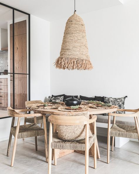 Shop quality dining room furniture for both indoor and outdoor spaces ☀️ Explore our collections of dining tables, dining chairs and tableware accessories to create a space worthy of perfect family gatherings 💗 Get the home of your dreams at📲 zocohome.com #zocohome #interiordecor #interiordesign #diningroom #diningtable #diningchair #homeinspo Boho Lampshade, Raffia Lampshade, Pendant Light Cord, Wooden Dining Set, Furniture Design Wooden, Boho Interior, A Living Room, Dining Set, Dining Room Furniture