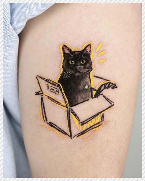 Cat In A Box Tattoo, Cat Realistic Tattoo, Whisky Tattoo, Minimal Cat Tattoo, Chick Tattoo, Tattoo Gato, Wrap Around Wrist Tattoos, Sailor Moon Tattoo, Snake Drawing