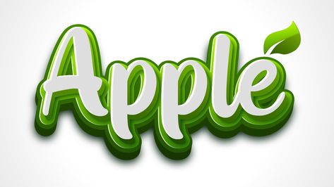 Grey and green apple text effect on grey background Pixellab Design, Apple Board, Text Effect Design, Photoshop Text Effects, Create Text, Creative Photoshop, Drinks Logo, 3d Text Effect, 3d Text