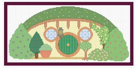 Blog is no longer active. Need to use wayback maychine for the snapshot. No color chart/choose your own colors Knitted Quilt, Hobbit Hole, Hobbit House, Stitch Cartoon, Pola Kristik, Stitch Ideas, Perler Patterns, Free Cross Stitch, Cross Stitch Chart