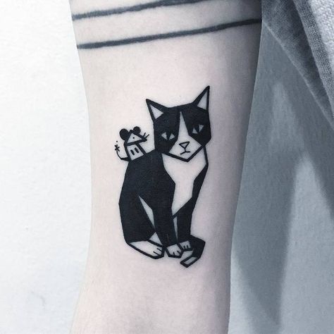 Cat and Mouse Tattoo by Greemtattoo Tattoo Elements, Mouse Tattoo, Professional Tattoo Kits, Mouse Tattoos, Blackwork Tattoos, Elements Tattoo, Cat Tattoos, Original Tattoos, Cute Little Tattoos