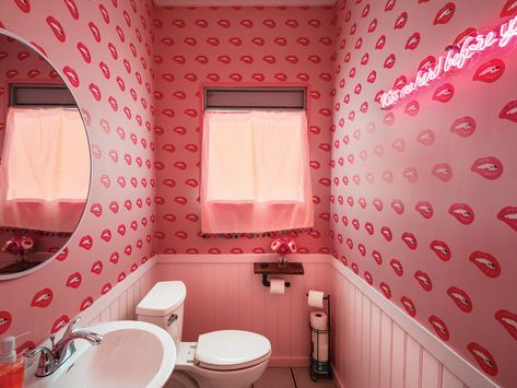 Bathroom Stalls, Set Design Photography, Photography Studio Decor, Whimsical Bathroom, Pink Toilet, Pink Cafe, Selfie Wall, Texas Living, Salon Suites Decor