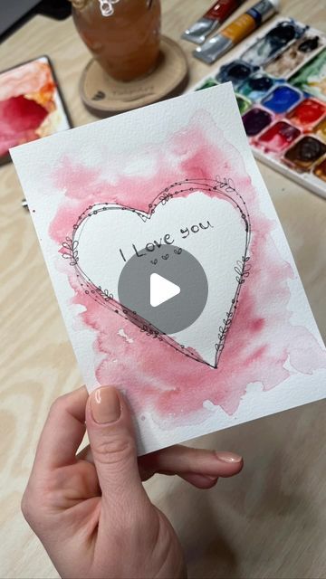 Gabriela Zamfirov | Watercolor Artist on Instagram: "✨I am almost done with my Valentines ideas and this is one of the last Easy card designs that everyone can make. ❤️ It’s one of my favorite and I would love to see if you try it yourself. So send me photo or tag me in your post so I will not miss it. 🌿I want to ask you for a feedback and need you to tell me if you need a full video that shows step-by-step the process of my easy card designs? Thank you in advance. Happy creating my friend!" Easy Card Designs, Valentines Ideas, Miss You Cards, Me Photo, Card Designs, Watercolor Artist, Simple Cards, Need You, Send Me