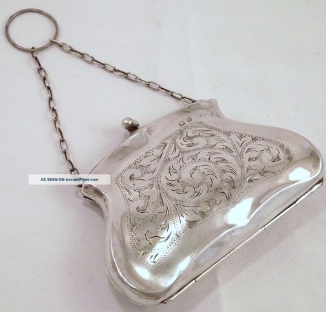 Solid Sterling Silver Purse - Birmingham 1917 Silver Purse, Metal Purse, Vintage Evening Bags, Edwardian Jewelry, Silver Bags, Metallic Purse, Epilator, Vintage Purses, Beaded Purses