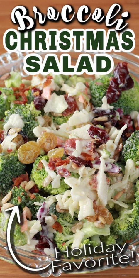 This amazing BROCCOLI CRAISIN SALAD recipe includes broccoli, raisins, cole slaw, craisins and bacon. It’s sweet and sour, crunchy and so very delicious – perfect for a side dish salad or as a potluck salad. #saladrecipe #broccolisalad #salad #sidedish #sidesalad #potlucksalad #bestsalads #christmassalad Craisin Salad, Broccoli Christmas, Side Dish Salad, Salad Christmas, Best Broccoli Salad Recipe, Salad With Cranberries, Christmas Salad Recipes, Potluck Salad, Christmas Salad