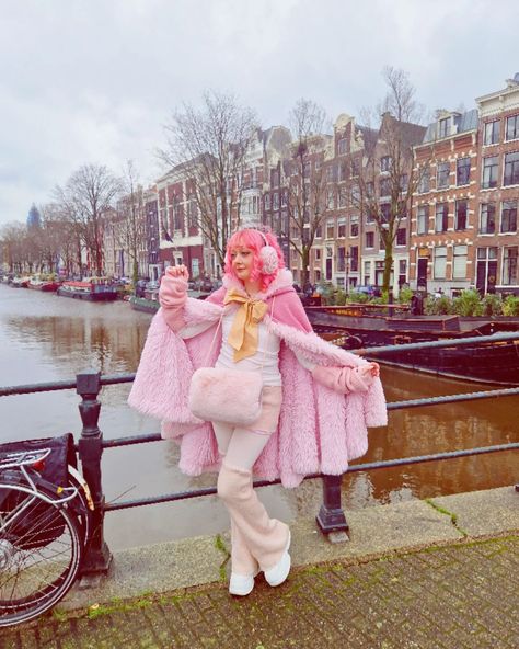 Cassie (@daturadoll) • Instagram photos and videos Cape Skirt, Cape Outfit, Pink Cape, Winter Fit, Todays Outfit, My Outfit, Earmuffs, Kawaii Fashion, In The Winter