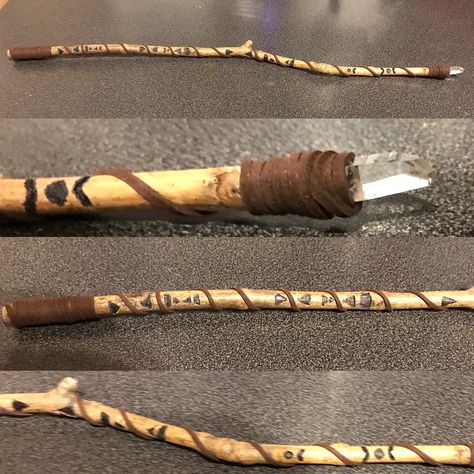 Elemental witches wands. Made by hand with foraged wood, leather & clear quartz. Witchcraft Wands Ideas, Wand Making Witchcraft, Witch Wands, Wicca Wand, Wand Wood Meanings, Celtic Witch, Wood Wands With Crystals, Witch Wand, Wicca Witchcraft