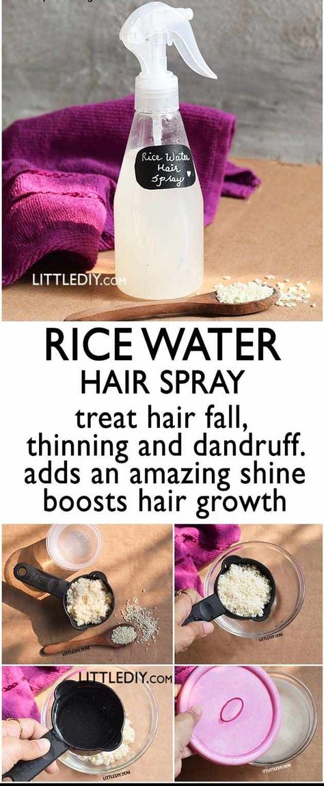 diy beauty We all desire healthy and beautiful looking tresses but factors like pollution, excessive use of heat treatments, product build-up etc. can damage your hair and make them rough and frizzy. There are a | Life made simple diy beauty Products For Frizzy Hair, Diy Hair Spray, Spray For Hair, Mask For Damaged Hair, Dunner Wordend Haar, Hair Mask For Damaged Hair, Homemade Products, Boost Hair Growth, Rice Water