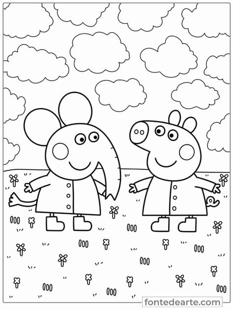 Peppa Pig - Desenhos Para Colorir e Pintar - Imprimir PDF March Coloring Sheets, Peppa Pig House Wallpaper, Doodles For Kids, Heo Peppa, Peppa Pig Party Decorations, Pig Coloring Pages, Greta Gris, Peppa Pig House, Peppa Pig Colouring