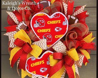 Chiefs Wreath, Football Wreaths, Candy Centerpiece, Easter Swags, Chiefs Kingdom, Candy Wreath, Yellow Wreath, Sports Wreaths, Football Wreath