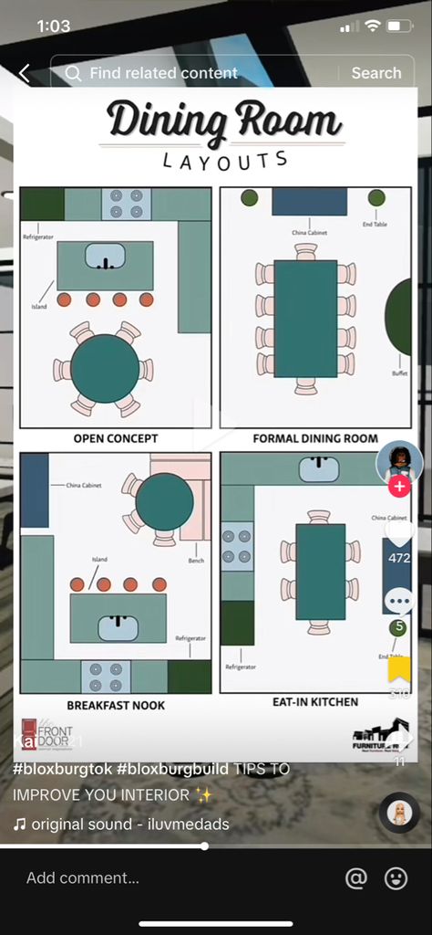 Bloxburg Breakfast Nook, Dining Room China Cabinet, Cabinet Refrigerator, Cabinet Island, Dining Room Layout, Bloxburg Kitchen, Kitchen Breakfast Nooks, Decal Codes, House Floor Design